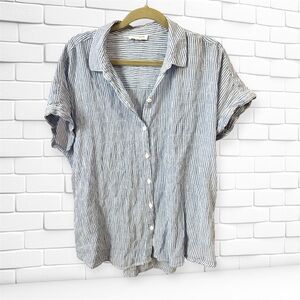 beachlunchlounge Striped Button-Up Blouse - Blue and White